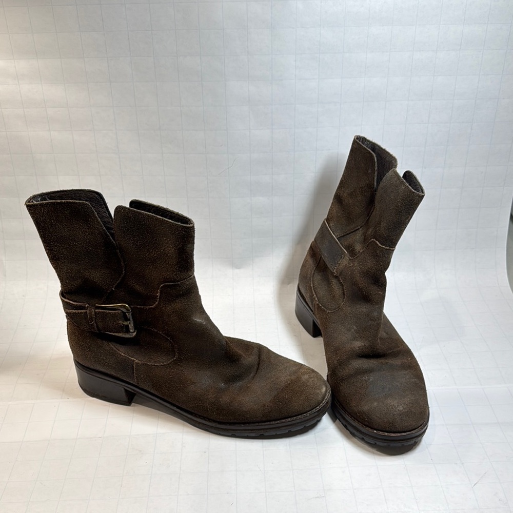 Donald J. Pliner Brown Suede Combat Moto Boots